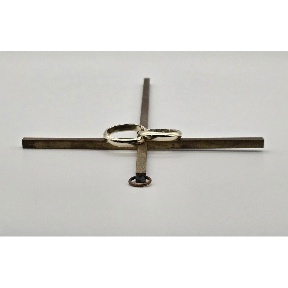 Marriage Wall Cross Brass‎ Interlocking Wedding Rings Religion Aged Patina - Picture 3 of 7